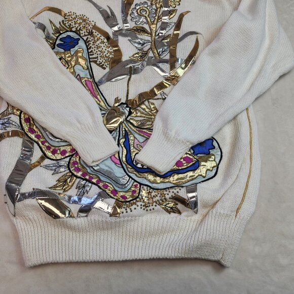 Vintage 80s Bonnie Boerer Butterfly Moth Embellished Sweater Womens Small - Picture 6 of 10